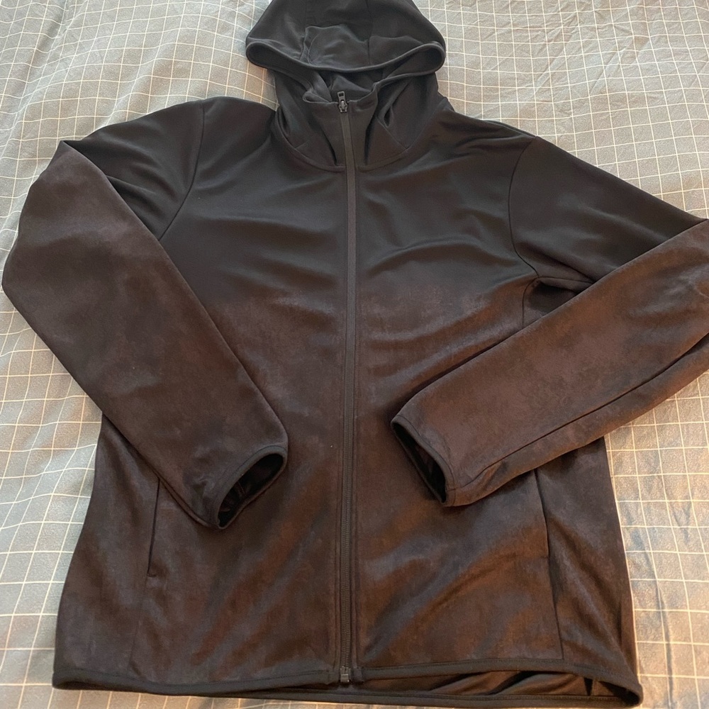 Lightweight track jacket. Subtle black to brown ombré. Thumb holes in sleeves
